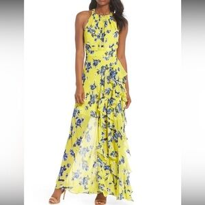 NEW Eliza J EJ8-8019 Ruffle Halter Ruffle Maxi Dress 0